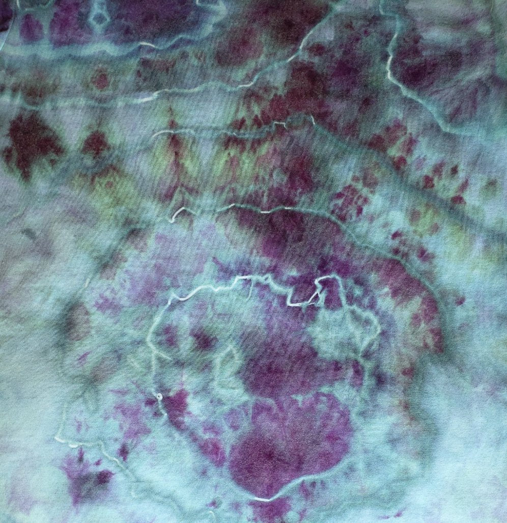 Dye over ice, geode tie on a modal/cotton blend.