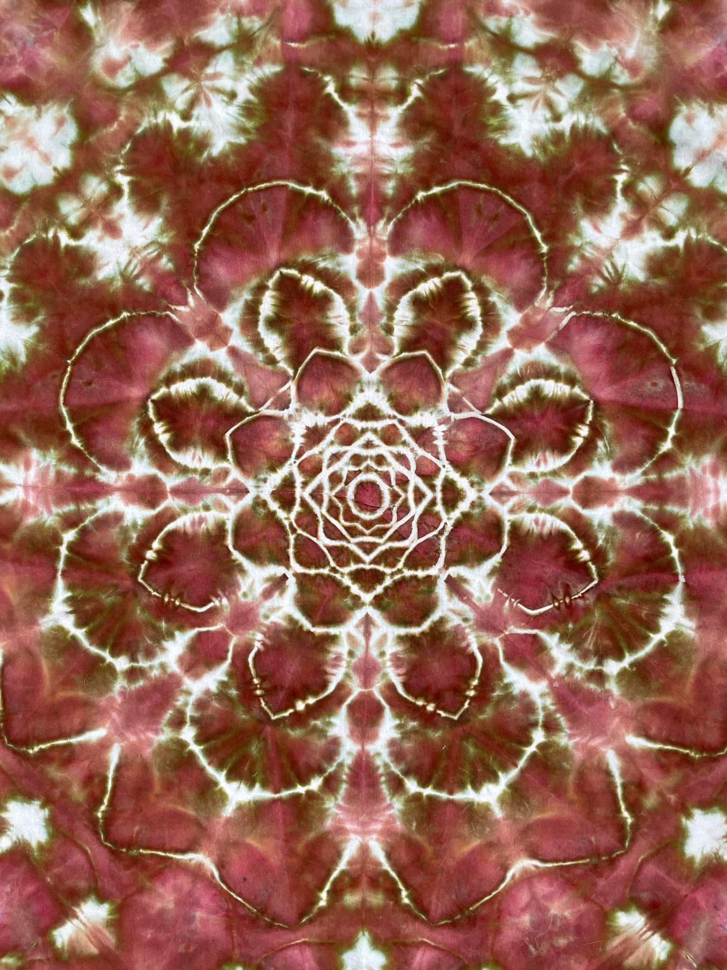 Mandala, hot water irrigation. 1 tbs dye to 1/3 cup soda ash. Photo credit: Brent Walker.
