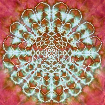Mandala, hot water irrigation. 1 tbs dye to 1/3 cup soda ash. Photo credit: Brett Walker.