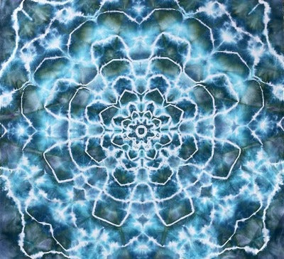 Mandala, hot water irrigation. 1 tbs dye to 1/3 cup soda ash. Photo credit: Brent Walker.