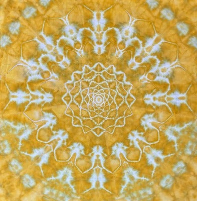 Mandala, hot water irrigation. 1 tbs dye to 1/3 cup soda ash. Photo credit: Brent Walker.